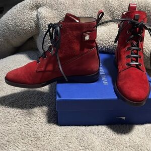 Red Suede Woman Ankle Boots